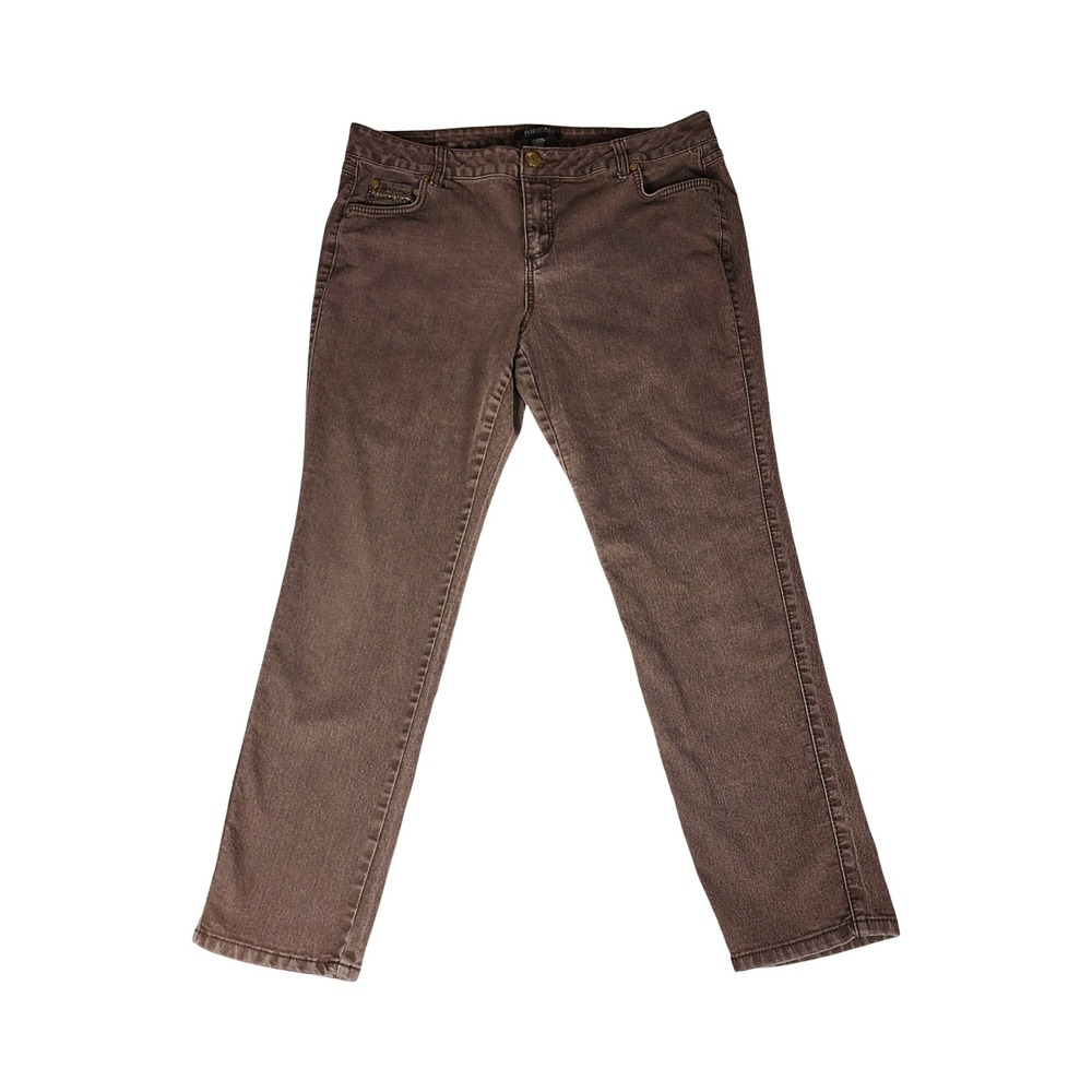 Roz & Ali Womens Size 16 Brown Straight Leg Embellished Rhinestone Jeans RN73149
